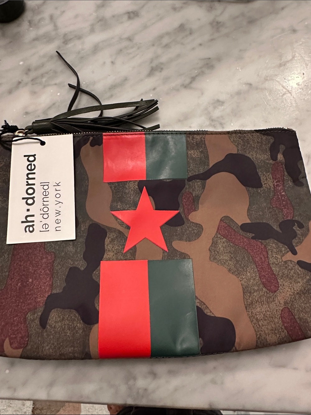 ah-dorned Camo Cosmetic Pouch with Red Star Accent